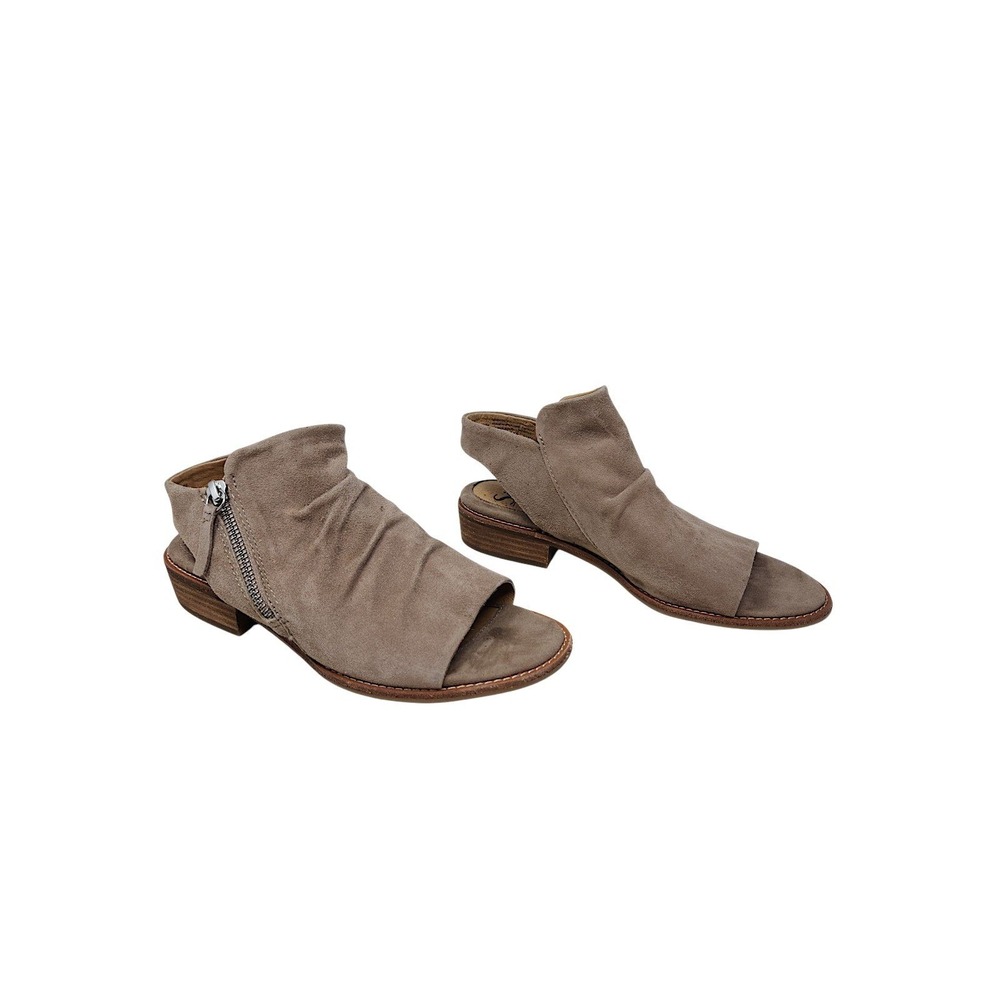 Sofft Sandals 6.5M Womens Nestyn Slouchy Taupe Suede Ruched Peep Toe Slingback